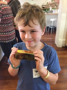 Holding a gold bar this one was chocolate (they have the real one under lock and key)