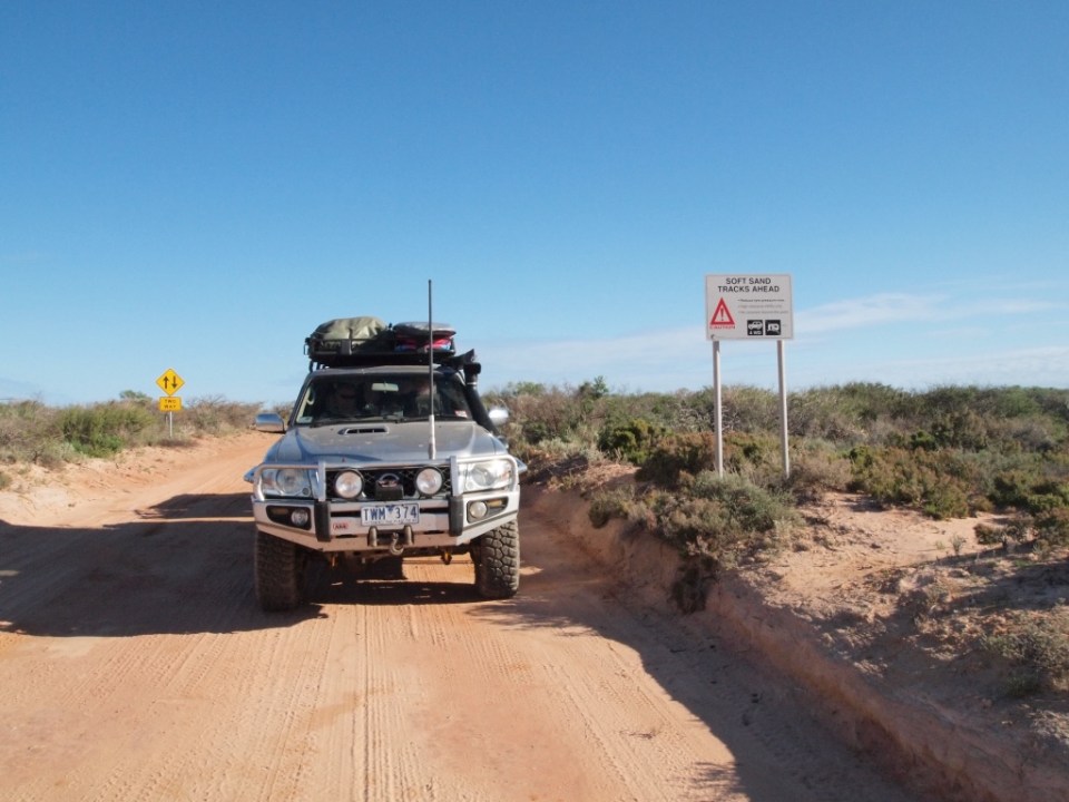 The warning sign - soft sandy tracks ahead - this was near where we saw the bogged vehicles.
