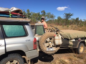 At the back of the car getting lunch