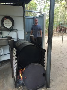 Andrew about to shower with the Donkey