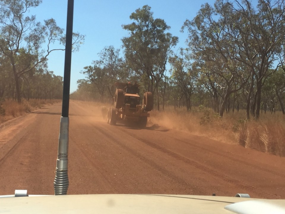 Meeting the grader on the way to Munurru