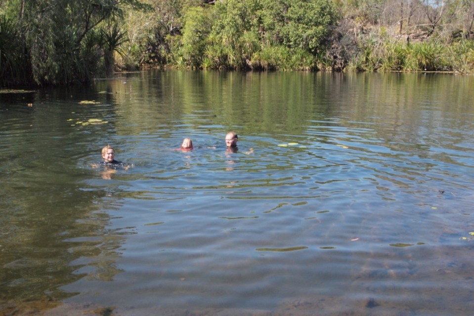 Swimming at Big Merten Falls top pool.