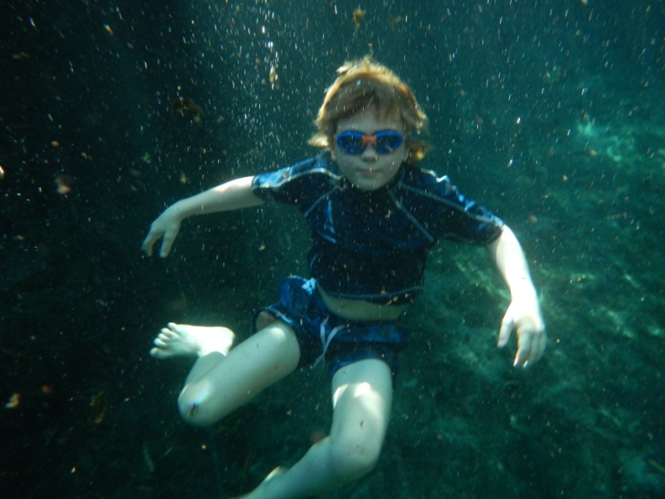 Aaron floating in the spring